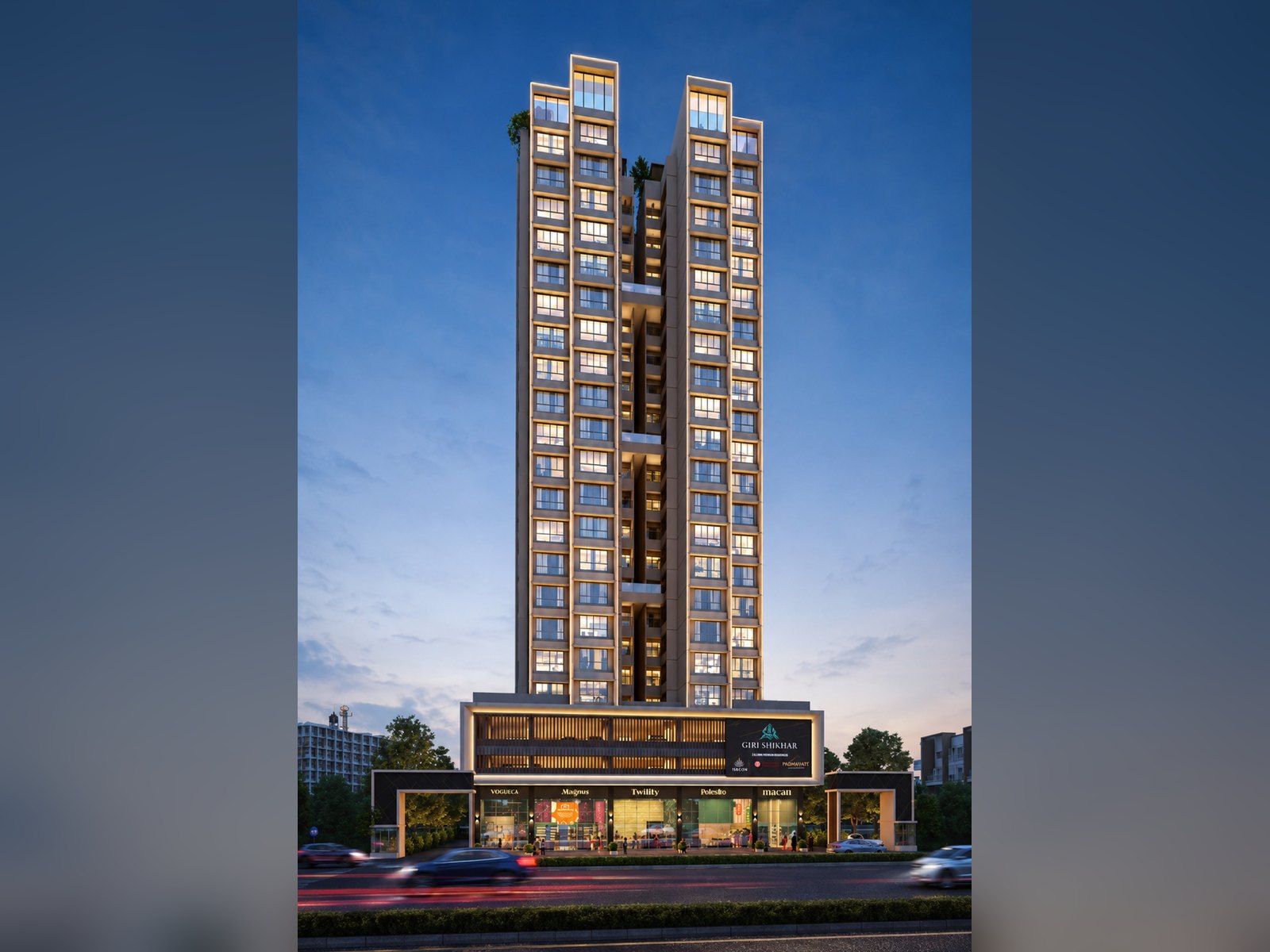 Giri Shikhar tower at dusk